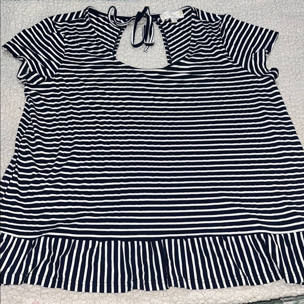 Navy and White Striped Women's Short Sleeve Top
